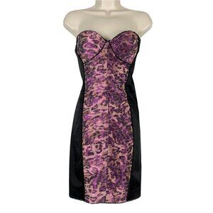 Bebe Strapless Dress Animal Print Black Purple Retro XS
